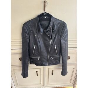 Intuition‎ Paris Black Leather Moto Jacket 34/XS Zip Buckle Accent EUC